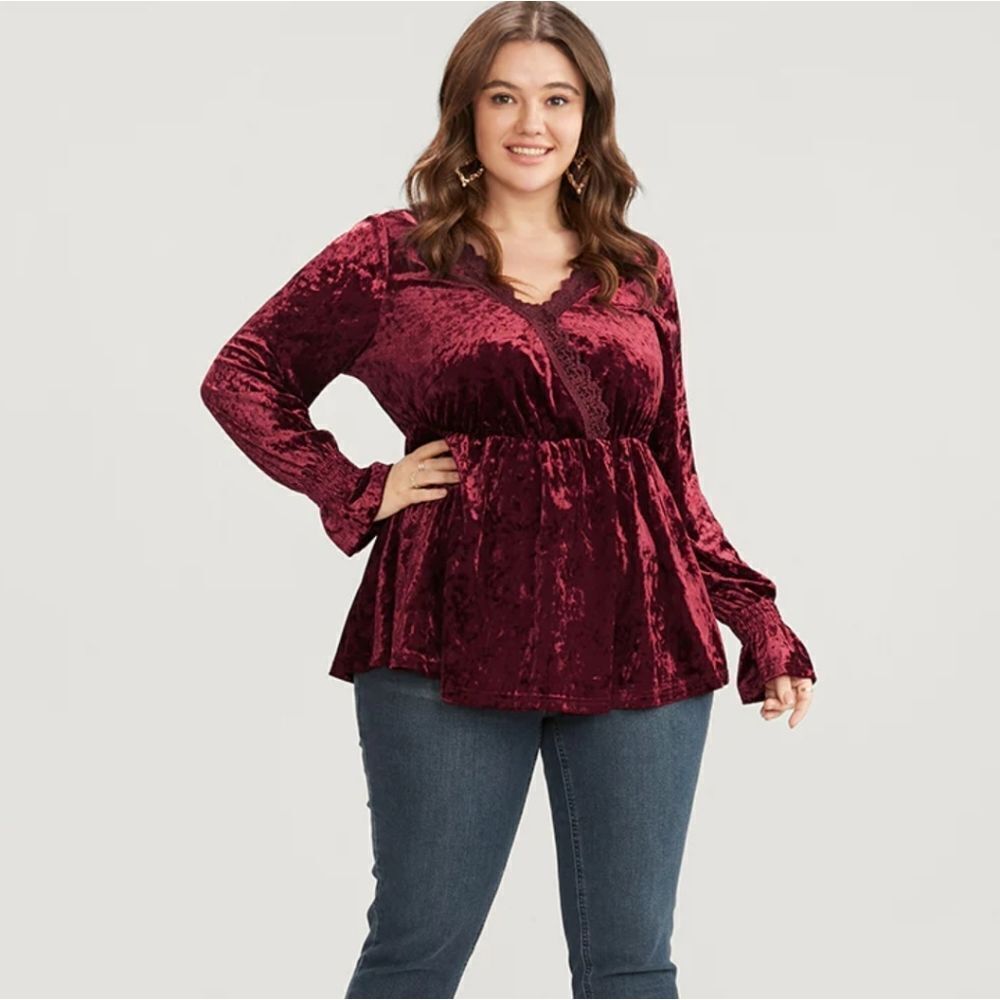 NWT Bloomchic burgundy velvet top 14